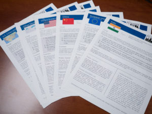 Handouts for each group of delegates lay out historical context and policy positions. Photo by Nathan Jandl.