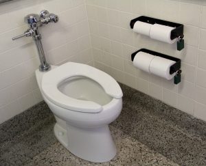 A new, water-efficient toilet in Tripp Hall.