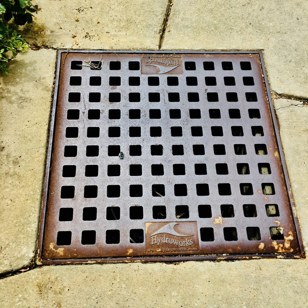 One of the many drains for stormwater management on the UW-Madison campus.