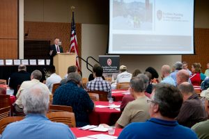 Associate Vice Chancellor for Facilities Planning & Management, David Darling, addresses attendees at the 2018 Employee Recognition Awards. Photo by Nathan Jandl.