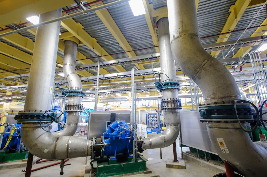 Cooling tower water-circulation pumps at the Charter Street Heating Plant at the University of Wisconsin-Madison on Dec. 18, 2013. (Photo by Bryce Richter / UW-Madison)