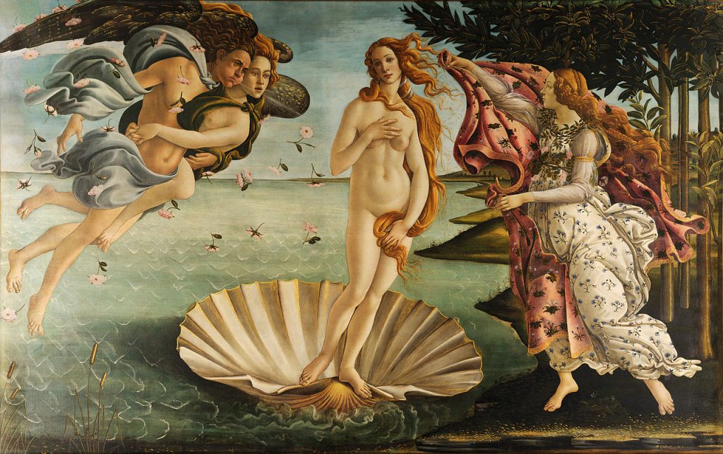"Birth of Venus" (ca. 1485) by Sandro Botticelli. Public domain.