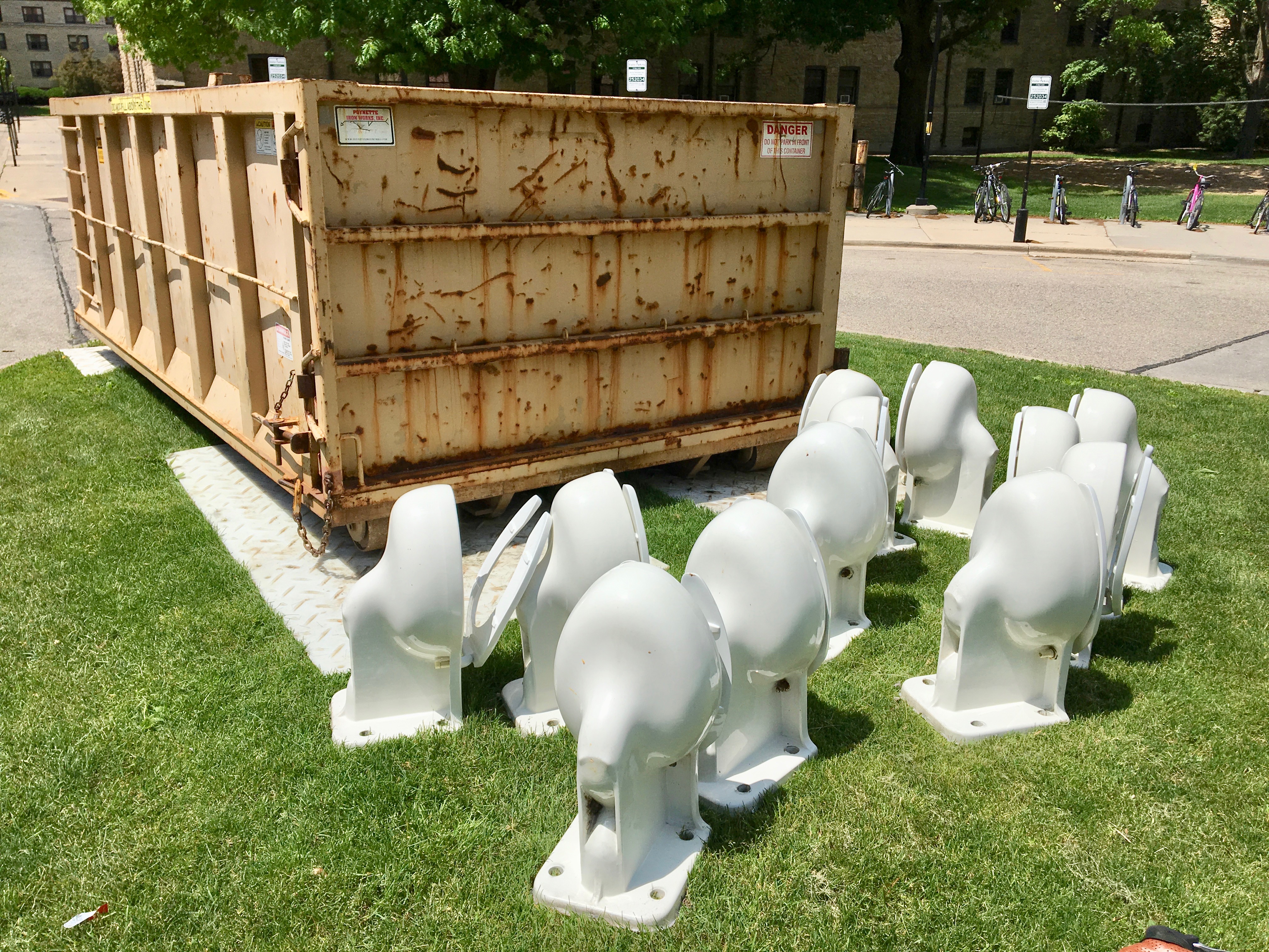 Toilets waiting to be recycled