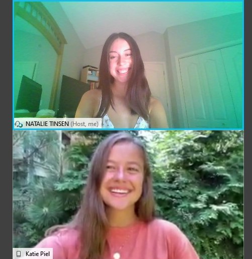 Natalie Tinsen and Katie Piel speak over WebEx during their interview.