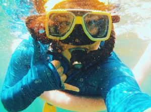 Woman's face snorkeling