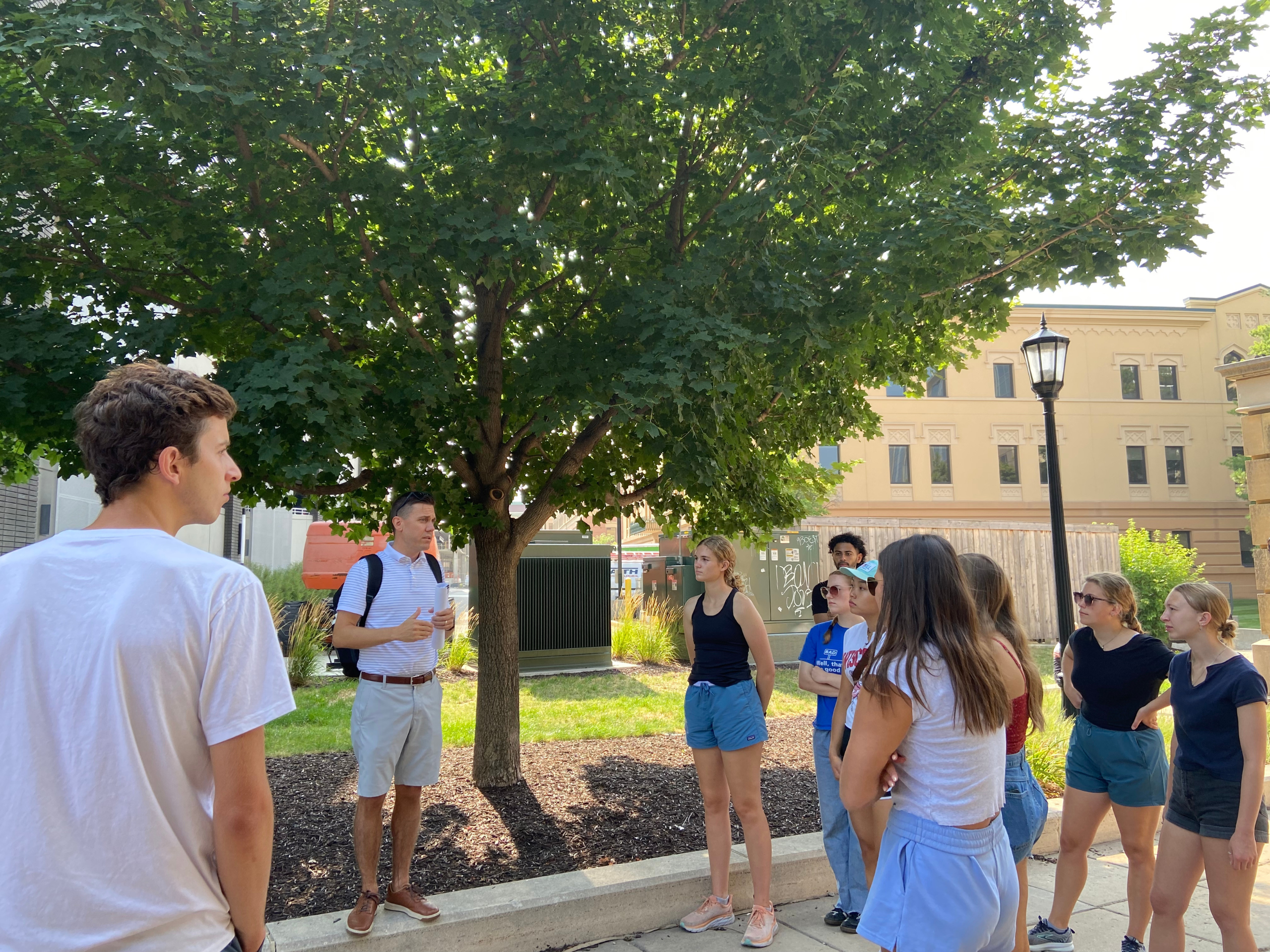 Interns participate in a walking tour.