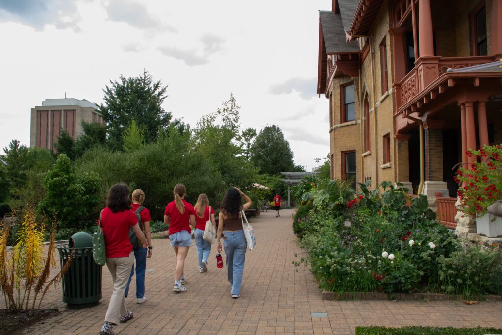 Interns leading the tour through Allen Centennial Garden.