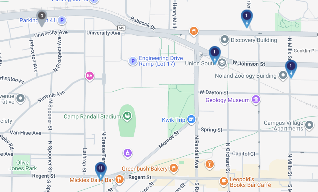 Map of BCycle stations near Camp Randall.