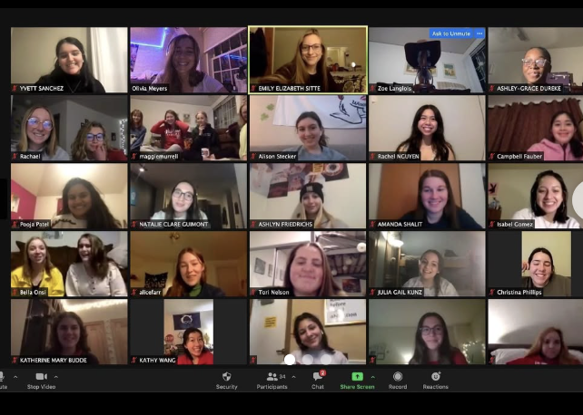A screenshot of a Zoom meeting for Re-Wear It's kickoff meeting in March 2021. There are a several tiles of smiling students.